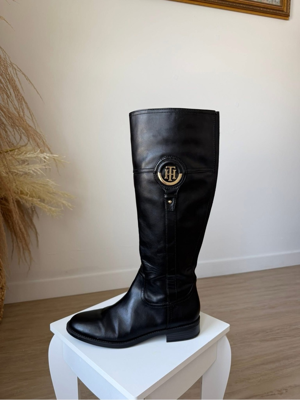Tommy Hilfiger Black Leather Knee-High Riding Boots